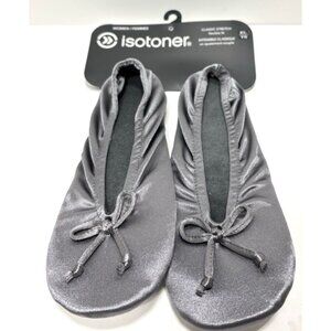 Isotoner Satin Ballerina Slippers Grey Silver Women’s Size XL Comfortable Indoor